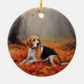 Beagle in herfst laat Herfst inspireren Keramisch Ornament (Achterkant)