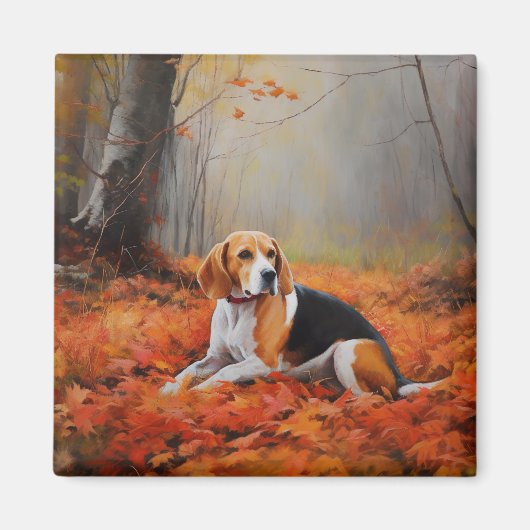 Beagle in herfst laat Herfst inspireren Magneet (Voorkant)