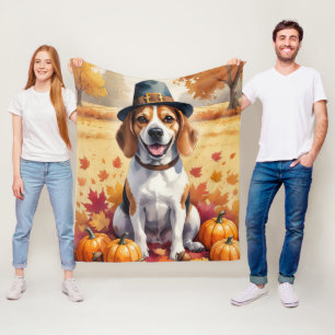 Beagle in herfstbladeren Thanksgiving kunst Fleece Deken