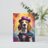 Beagle in levendig kostuum briefkaart (Staand voorkant)