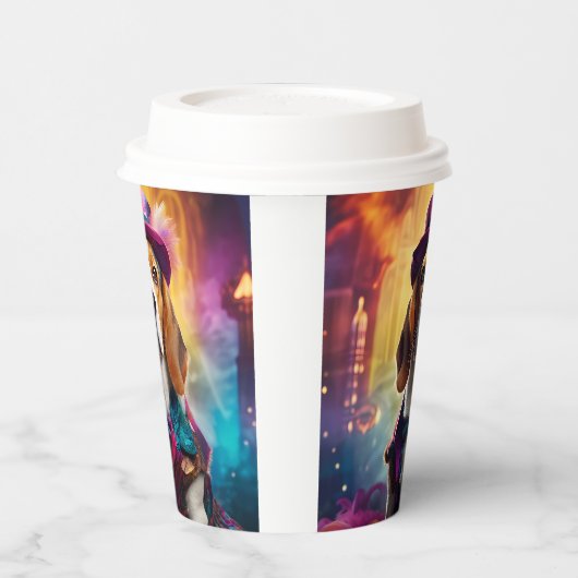 Beagle in levendig kostuum papieren bekers (Links)