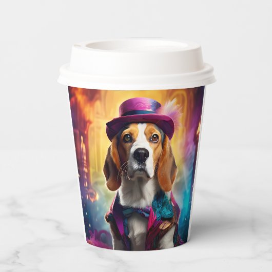 Beagle in levendig kostuum papieren bekers (Achterkant)