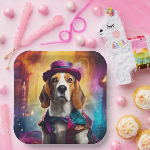 Beagle in levendig kostuum papieren bordje