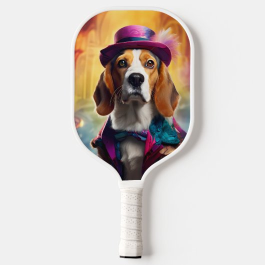 Beagle in levendig kostuum pickleball paddle (Achterkant)