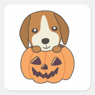 Beagle in pompoen zoete honden gelukkig Halloween  Vierkante Sticker