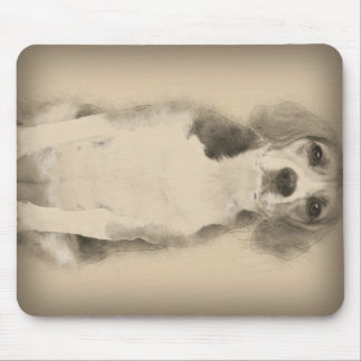 Beagle Is Illustrated In Pencil With A Vintage Muismat