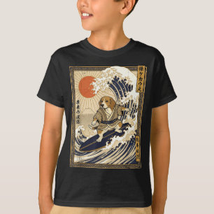 Beagle japanse surfen kanagawa golfslag grappig sa t-shirt