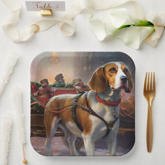 Beagle kerst feestelijk seizoen papieren bordje (Huwelijk)