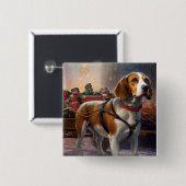 Beagle kerst feestelijk seizoen vierkante button 5,1 cm (Voorkant /achterkant)