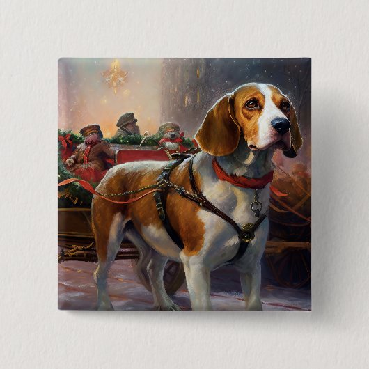 Beagle kerst feestelijk seizoen vierkante button 5,1 cm (Voorkant)