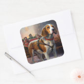 Beagle kerst feestelijk seizoen vierkante sticker (Envelop)