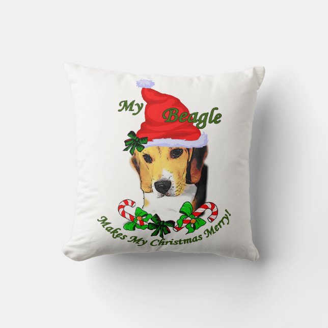 Beagle kerst Merry Kussen (Voorkant)