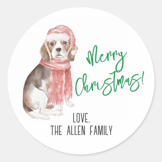 Beagle Kerst sticker (Voorkant)