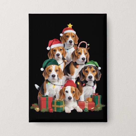 Beagle Kerstboom Met Kerstman Hoed Hond Moeder Hon Button (Voorkant)
