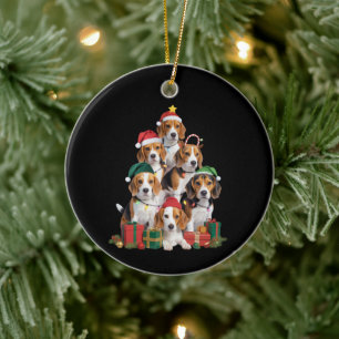 Beagle Kerstboom Met Kerstman Hoed Hond Moeder Hon Keramisch Ornament