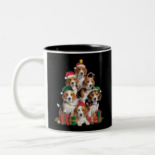 Beagle Kerstboom Met Sinterklaashoed Hondenmoeder  Tweekleurige Koffiemok