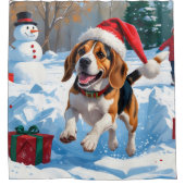 Beagle Kerstfeest Sneeuwscène Douchegordijn (Voorkant)