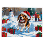 Beagle Kerstfeest Sneeuwscène Groot Cadeauzakje (Achterkant)