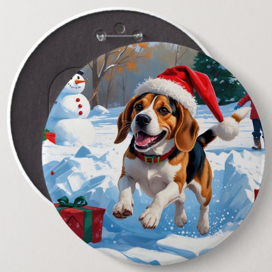 Beagle Kerstfeest Sneeuwscène Ronde Button 6,0 Cm (Voorkant /achterkant)