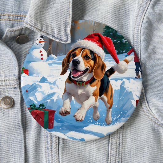 Beagle Kerstfeest Sneeuwscène Ronde Button 6,0 Cm (In situ)