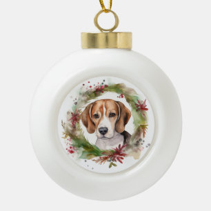 Beagle Kerstkrans Feestelijke Pup Keramische Bal Ornament