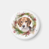 Beagle Kerstkrans Feestelijke Pup Magneet (Voorkant)