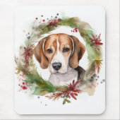 Beagle Kerstkrans Feestelijke Pup Muismat (Voorkant)