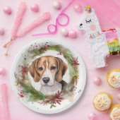 Beagle Kerstkrans Feestelijke Pup Papieren Bordje (Feest)