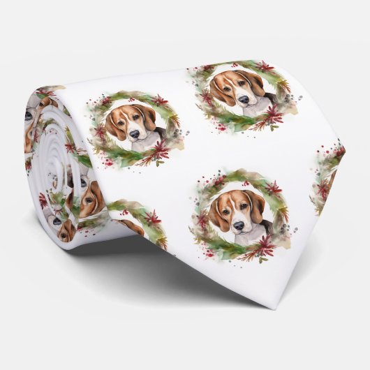Beagle Kerstkrans Feestelijke Pup Stropdas (Opgerold)