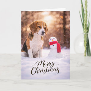Beagle Kerstman Sneeuwpop Kaart