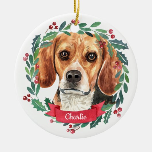 Beagle Kerstmis Elegant Waterverf Dog Keramisch Ornament (Voorkant)