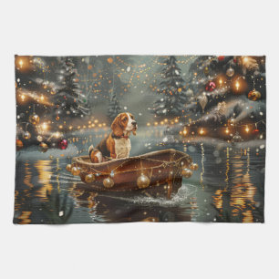 Beagle Kerstmis Feestelijke Reis Theedoek