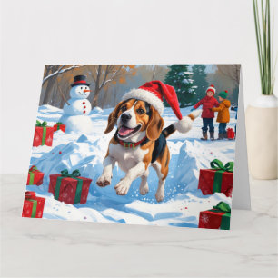 Beagle Kerstmis Festieve Sneeuw Scène Kaart