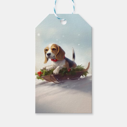 Beagle Kerstmis sneeuw winter Cadeaulabel (Voorkant)