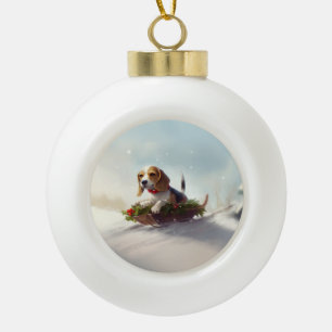 Beagle Kerstmis sneeuw winter Keramische Bal Ornament