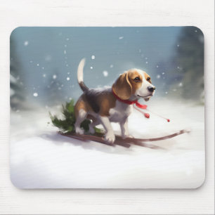 Beagle Kerstmis sneeuw winter Muismat