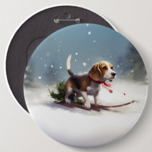 Beagle Kerstmis sneeuw winter Ronde Button 6,0 Cm