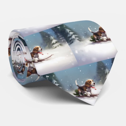 Beagle Kerstmis sneeuw winter Stropdas (Opgerold)