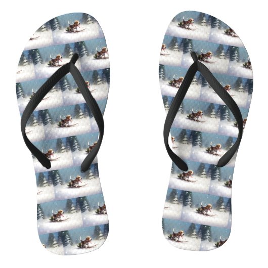 Beagle Kerstmis sneeuw winter Teenslippers (Voetbed)