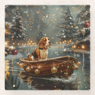 Beagle kerstvakantie glazen onderzetter