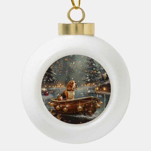 Beagle kerstvakantie keramische bal ornament (Voorkant)