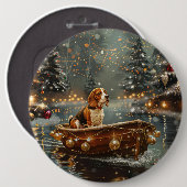Beagle kerstvakantie ronde button 6,0 cm (Voorkant /achterkant)