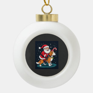 Beagle Kerstverlichting Kerstman rijdt op Beagle-h Keramische Bal Ornament