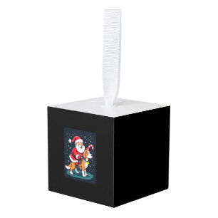 Beagle Kerstverlichting Kerstman rijdt op Beagle H Kubus Ornament