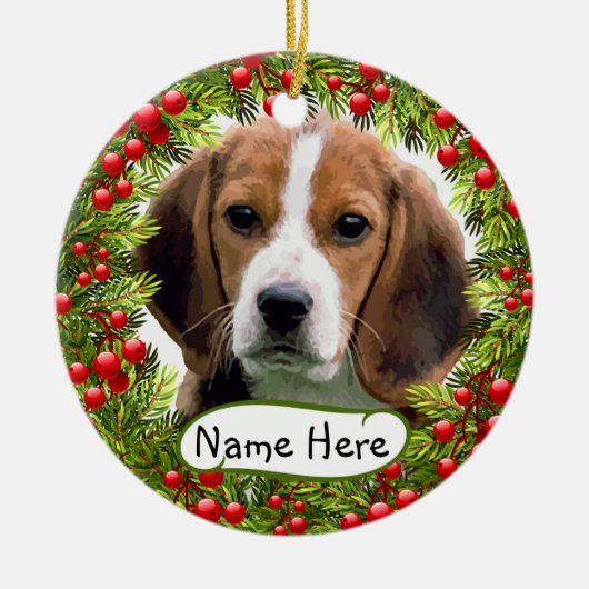 Beagle kerstversiering keramisch ornament (Voorkant)