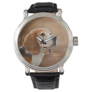 Beagle  lederen bandhorloge, zwart leder horloge