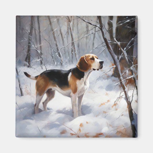 Beagle liet het sneeuwen Kerstmis Magneet (Voorkant)