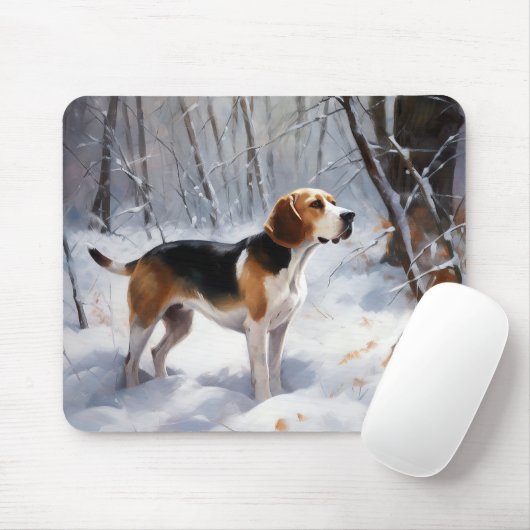 Beagle liet het sneeuwen Kerstmis Muismat (Met muis)