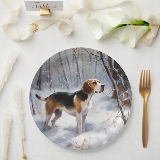Beagle liet het sneeuwen Kerstmis Papieren Bordje (Huwelijk)