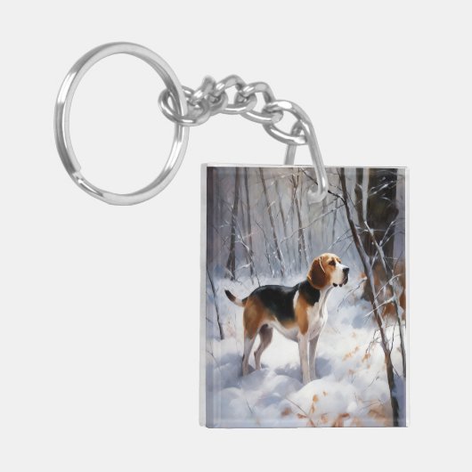 Beagle liet het sneeuwen Kerstmis Sleutelhanger (Voorkant Links)